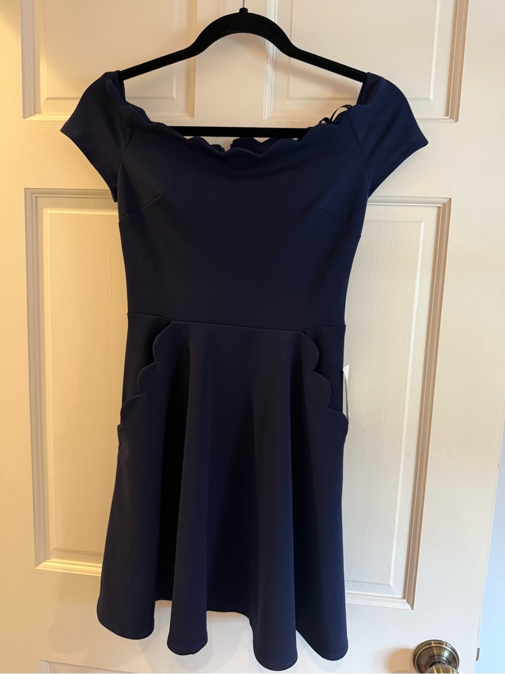 NWT Dillards B Darlin Navy One-Shoulder Scallop Fit & Flare Dress